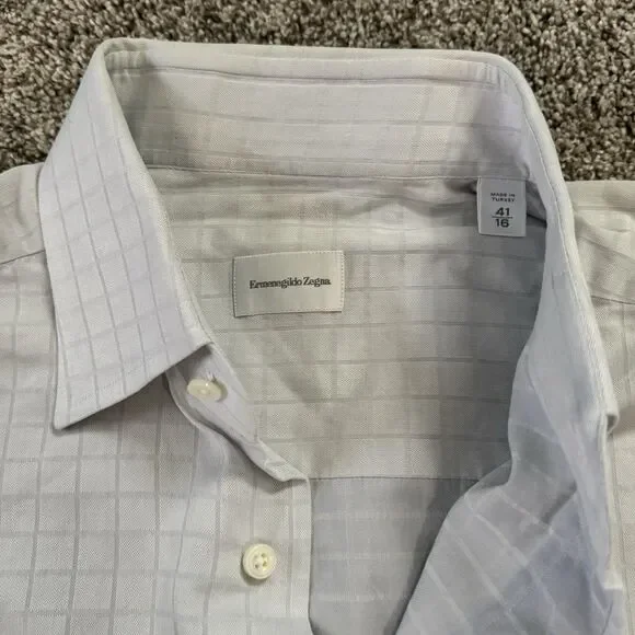 Ermenegildo Zegna Comfort Fit Dress Shirt Check Men’s Size 41/16 Large - Picture 3 of 12